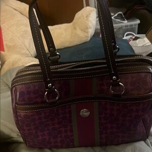 Coach Purple Shoulder Bag with Signature Monogram